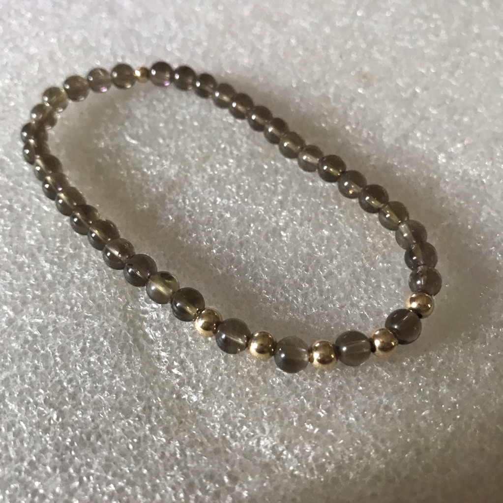 Smoky Gray Beaded Stretch Bracelet With Gold Accent